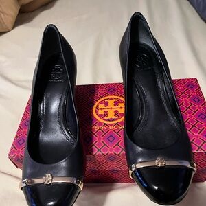 Tory Burch Elegant Black Heels with Gold Detail